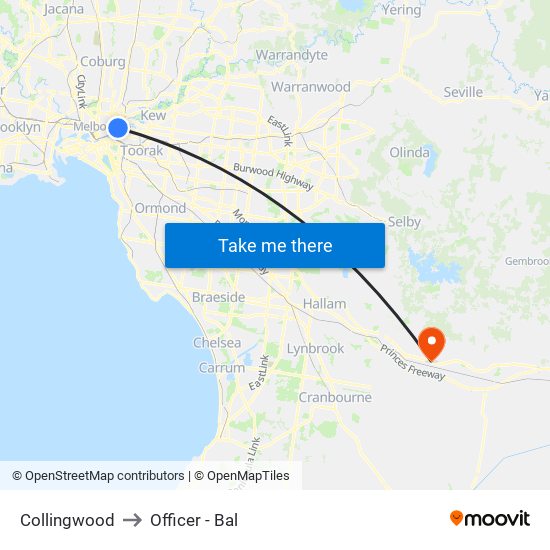 Collingwood to Officer - Bal map