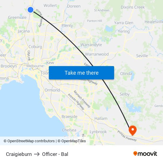 Craigieburn to Officer - Bal map