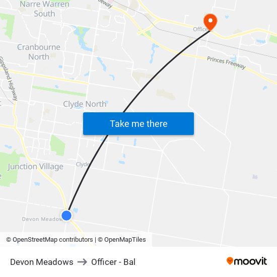 Devon Meadows to Officer - Bal map