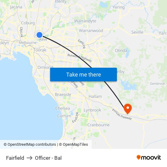 Fairfield to Officer - Bal map