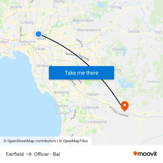 Fairfield to Officer - Bal map