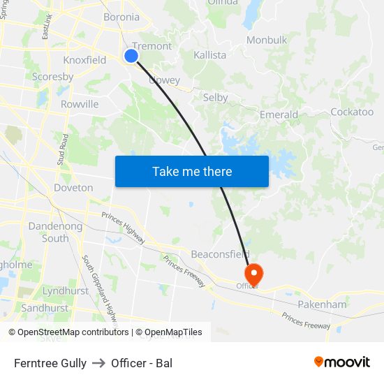 Ferntree Gully to Officer - Bal map