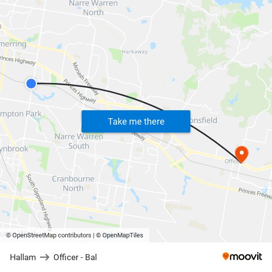 Hallam to Officer - Bal map