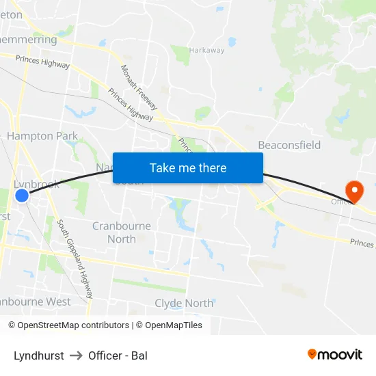 Lyndhurst to Officer - Bal map