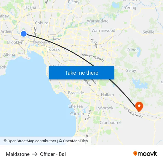 Maidstone to Officer - Bal map