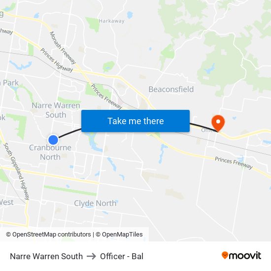 Narre Warren South to Officer - Bal map