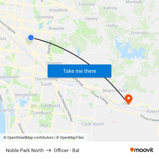 Noble Park North to Officer - Bal map