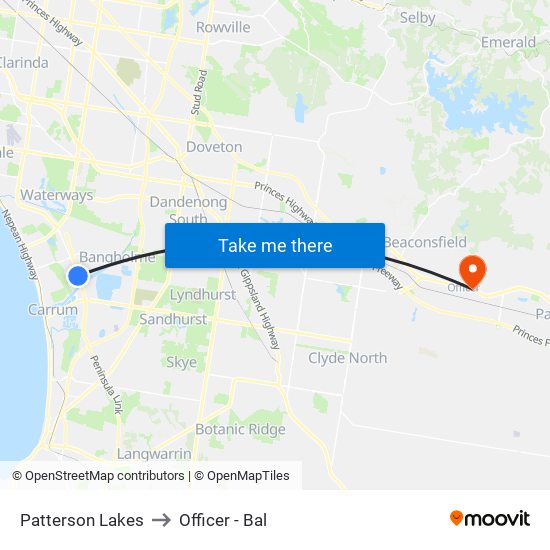 Patterson Lakes to Officer - Bal map