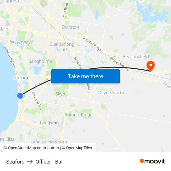 Seaford to Officer - Bal map