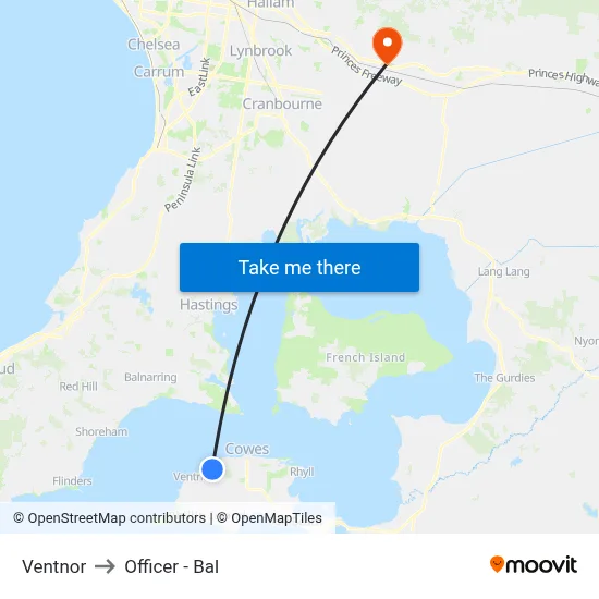 Ventnor to Officer - Bal map