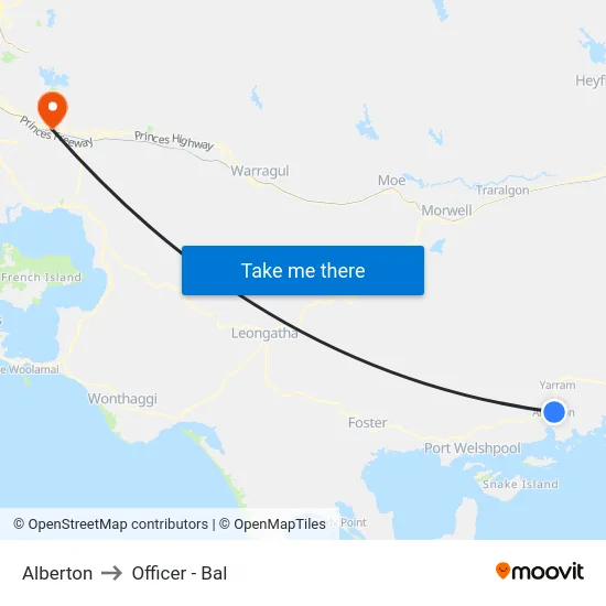 Alberton to Officer - Bal map