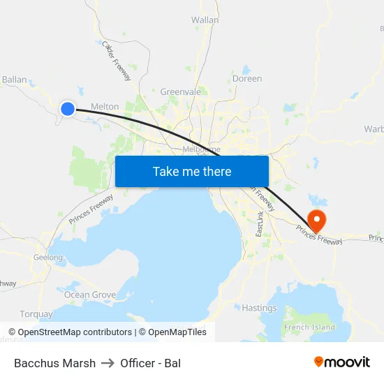 Bacchus Marsh to Officer - Bal map