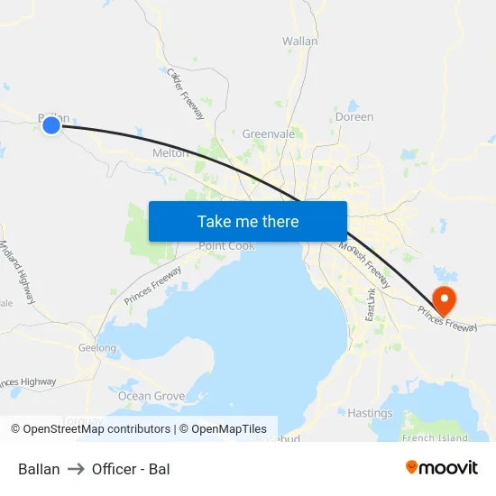Ballan to Officer - Bal map