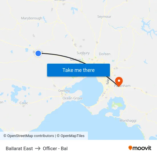 Ballarat East to Officer - Bal map