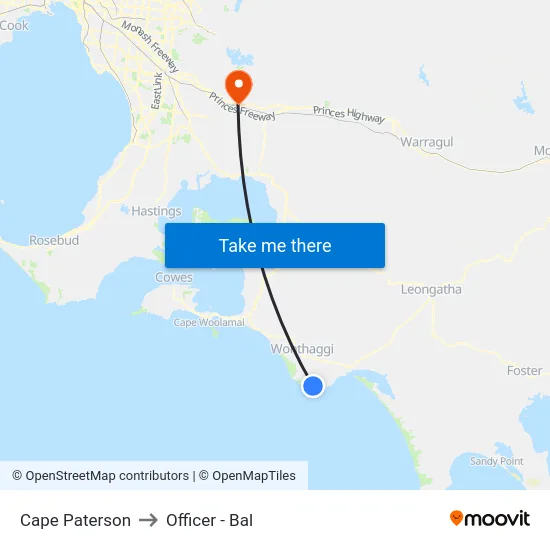 Cape Paterson to Officer - Bal map