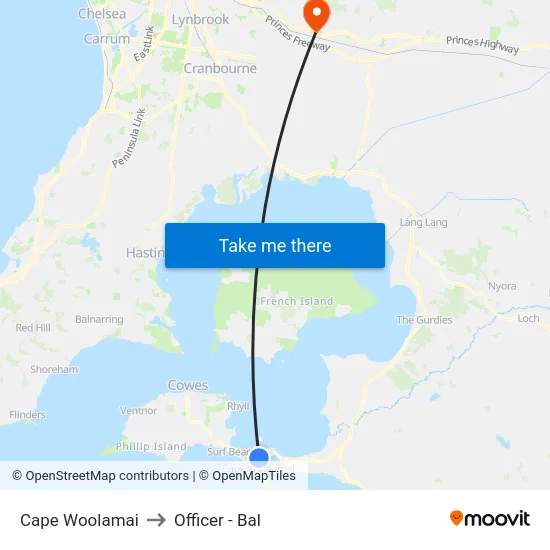 Cape Woolamai to Officer - Bal map