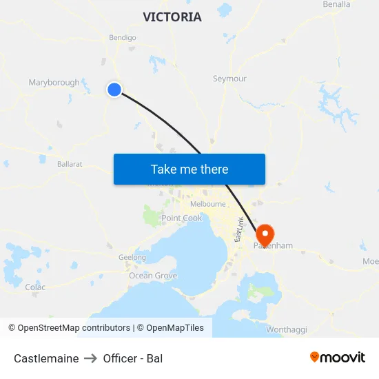 Castlemaine to Officer - Bal map