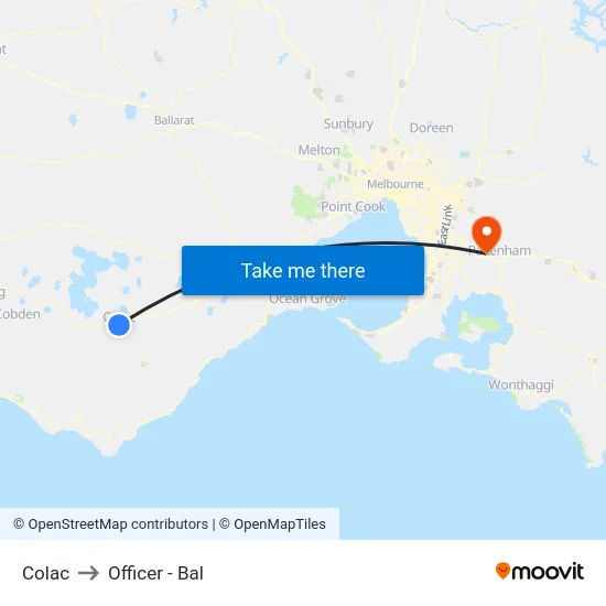 Colac to Officer - Bal map