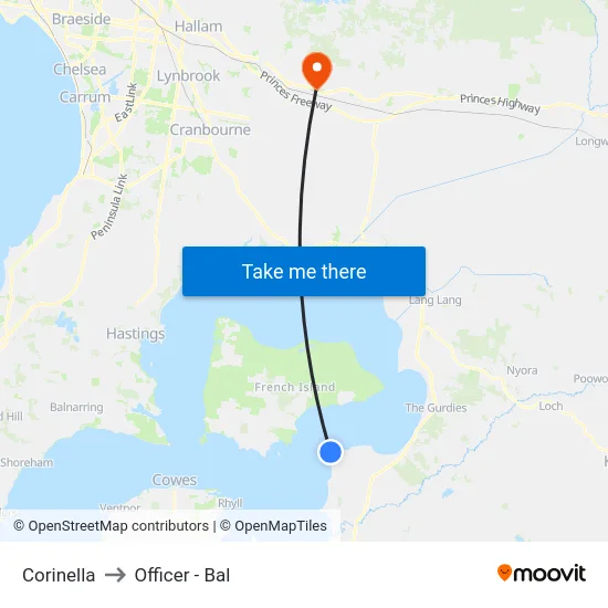 Corinella to Officer - Bal map