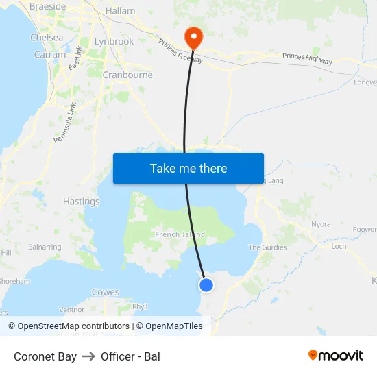 Coronet Bay to Officer - Bal map