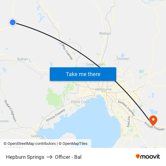Hepburn Springs to Officer - Bal map