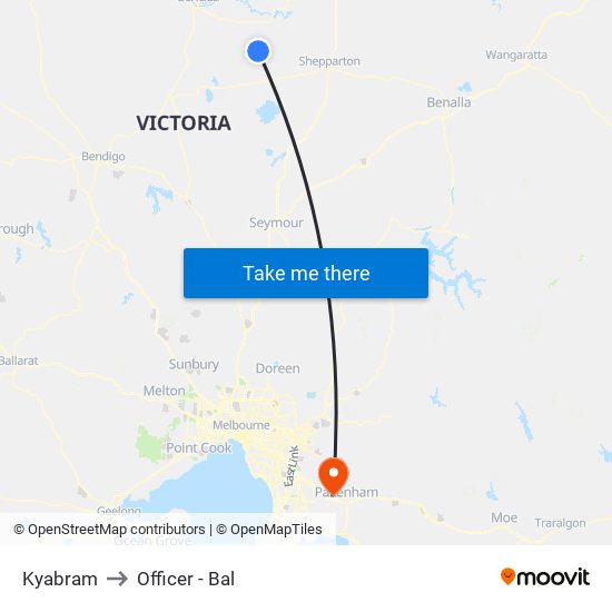 Kyabram to Officer - Bal map