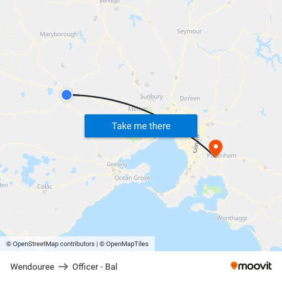 Wendouree to Officer - Bal map