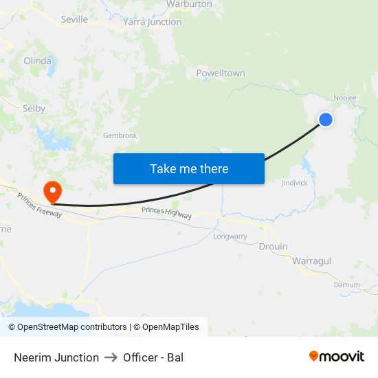 Neerim Junction to Officer - Bal map