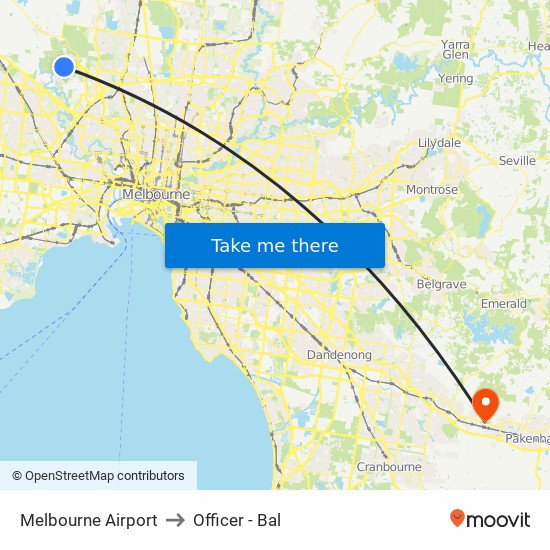 Melbourne Airport to Officer - Bal map