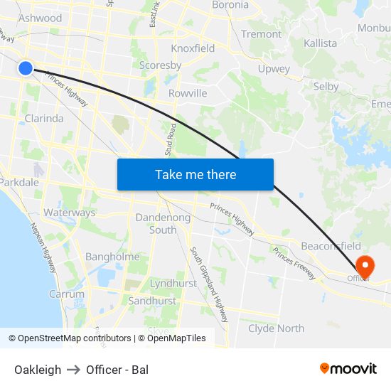 Oakleigh to Officer - Bal map