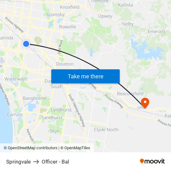 Springvale to Officer - Bal map