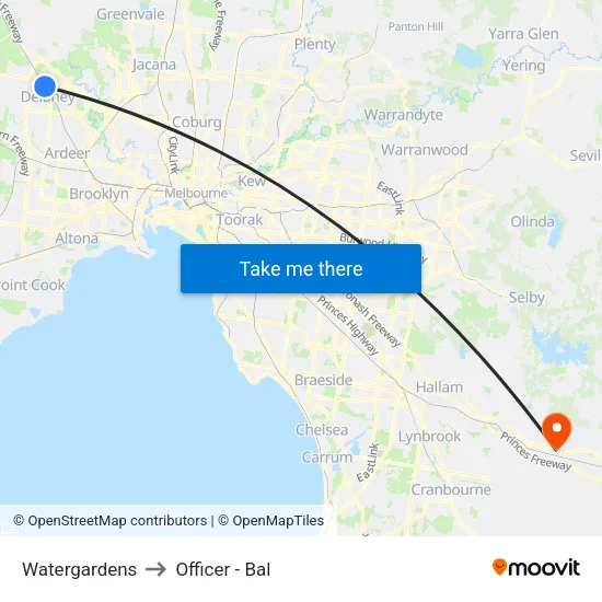Watergardens to Officer - Bal map