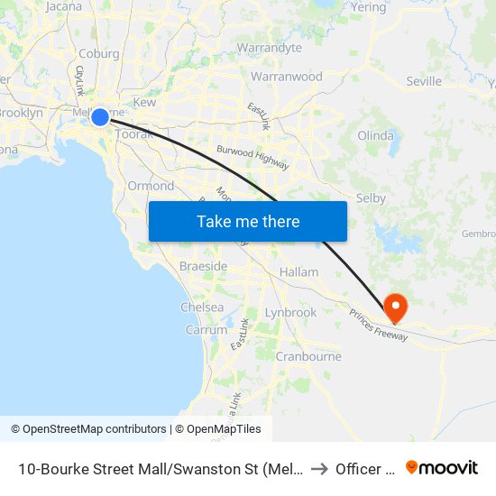 10-Bourke Street Mall/Swanston St (Melbourne City) to Officer - Bal map