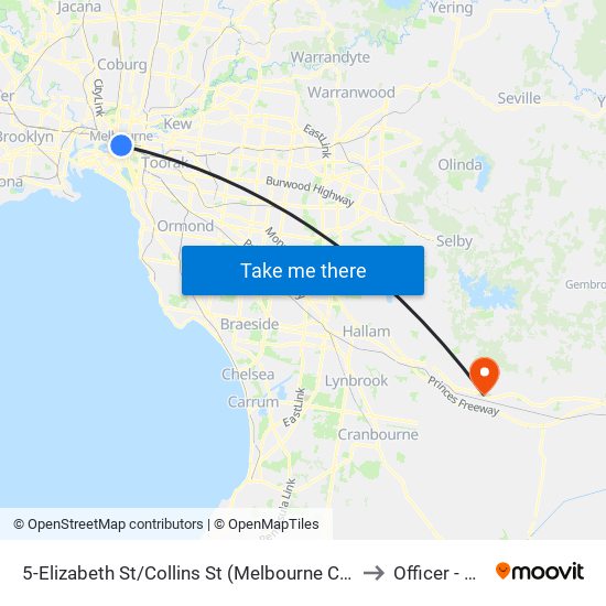 5-Elizabeth St/Collins St (Melbourne City) to Officer - Bal map