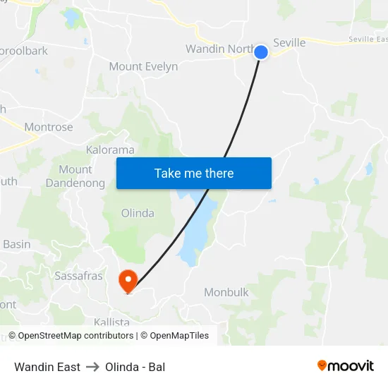 Wandin East to Olinda - Bal map