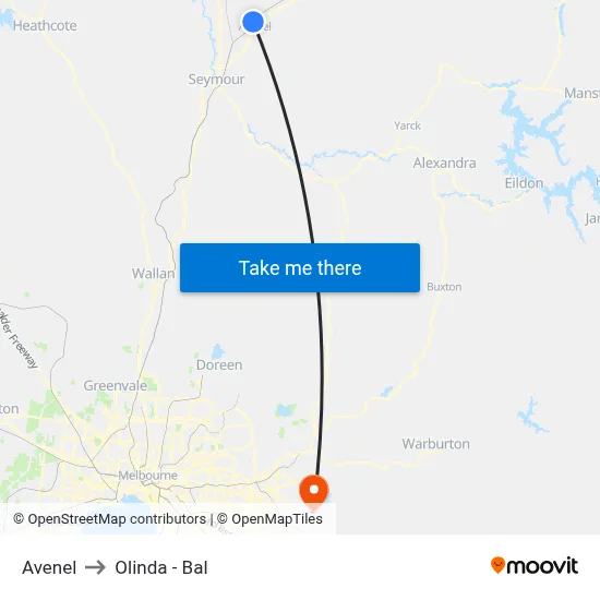 Avenel to Olinda - Bal map