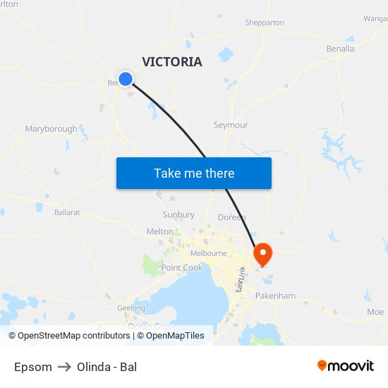 Epsom to Olinda - Bal map