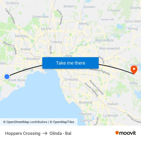 Hoppers Crossing to Olinda - Bal map