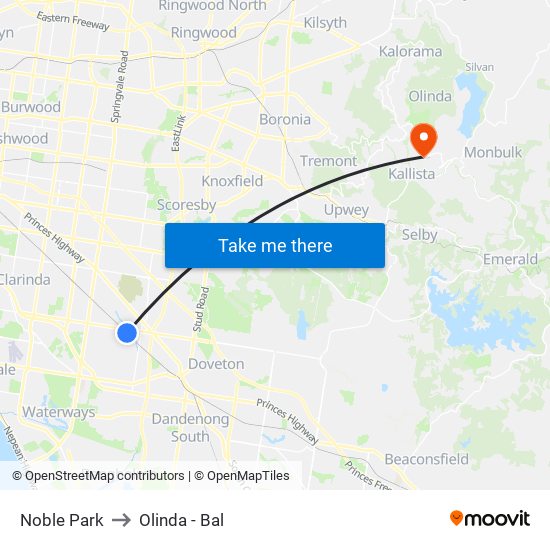 Noble Park to Olinda - Bal map