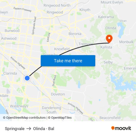 Springvale to Olinda - Bal map