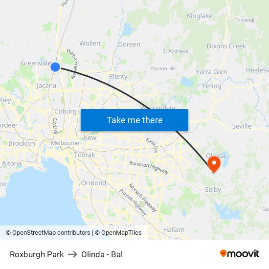 Roxburgh Park to Olinda - Bal map