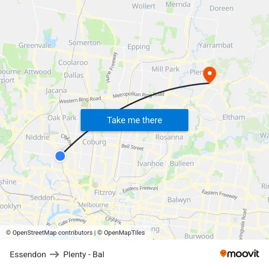 Essendon to Plenty - Bal map