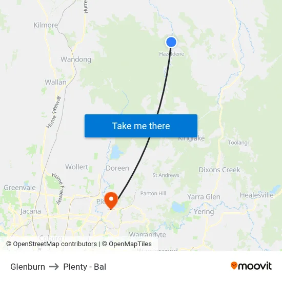 Glenburn to Plenty - Bal map