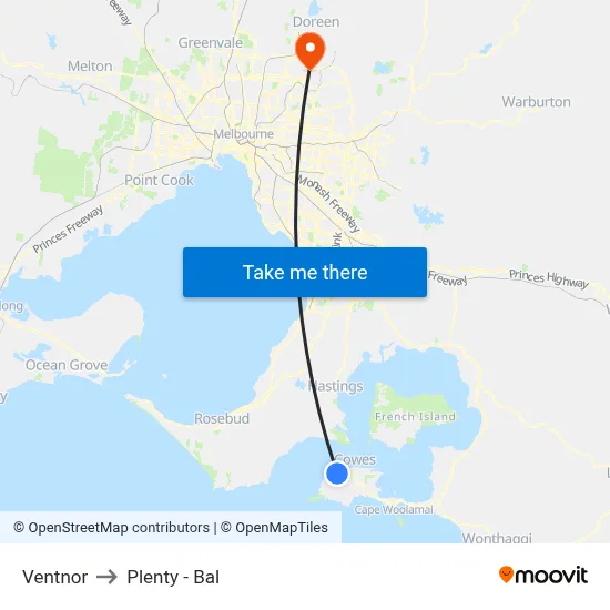 Ventnor to Plenty - Bal map