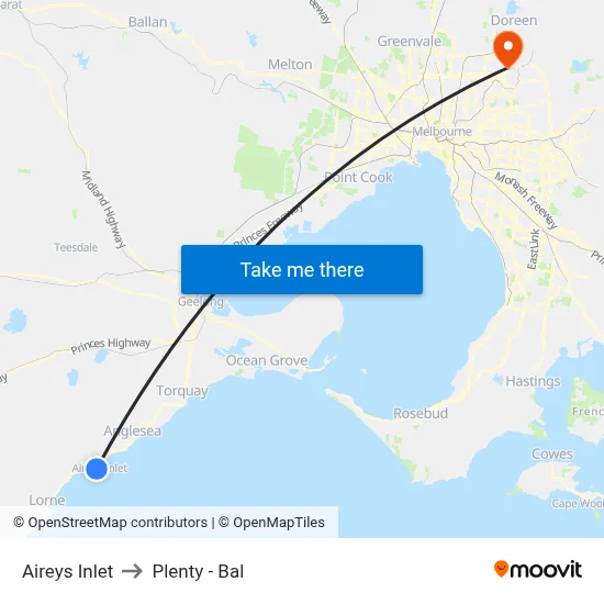 Aireys Inlet to Plenty - Bal map