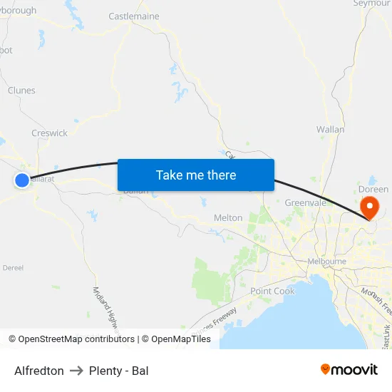 Alfredton to Plenty - Bal map