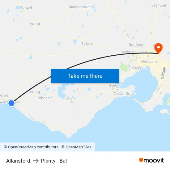 Allansford to Plenty - Bal map