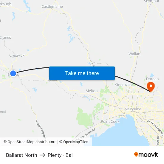 Ballarat North to Plenty - Bal map
