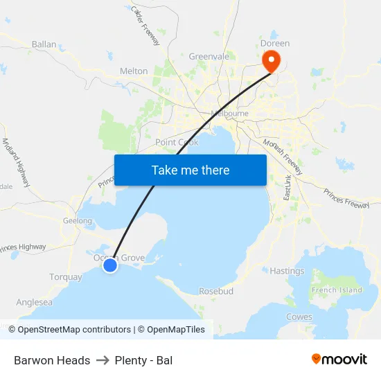 Barwon Heads to Plenty - Bal map
