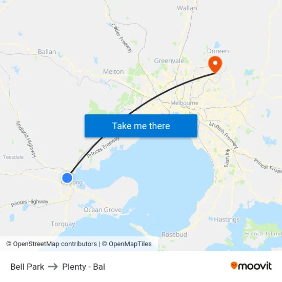 Bell Park to Plenty - Bal map